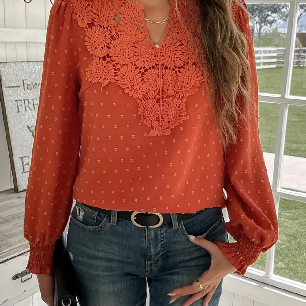 Orange Lace Detail Women's Top